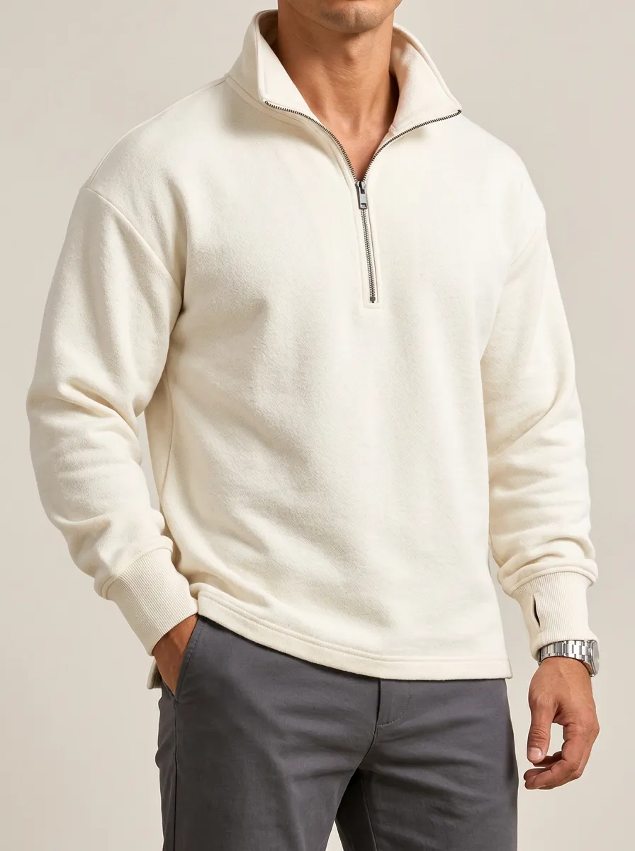Solid Finish Quarter-Zip Sweatshirt for Easy Layering Dressing