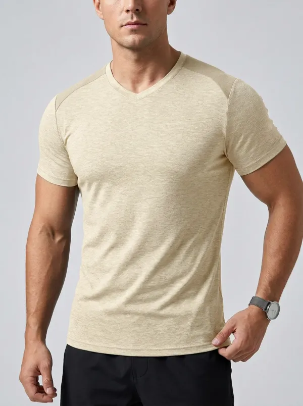 Casual Raglan Sleeve V-Neck Textured Look Men's Slim Fit Short Sleeve T-Shirt