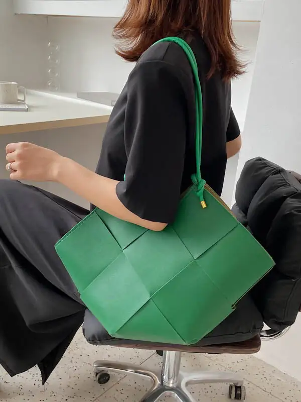 Woven Geometric Shoulder Bag