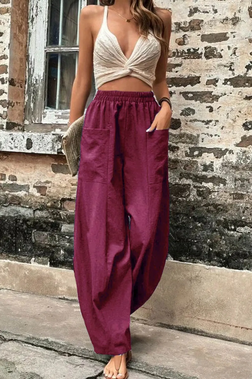 Elastic Waist Pocket Harem Pants