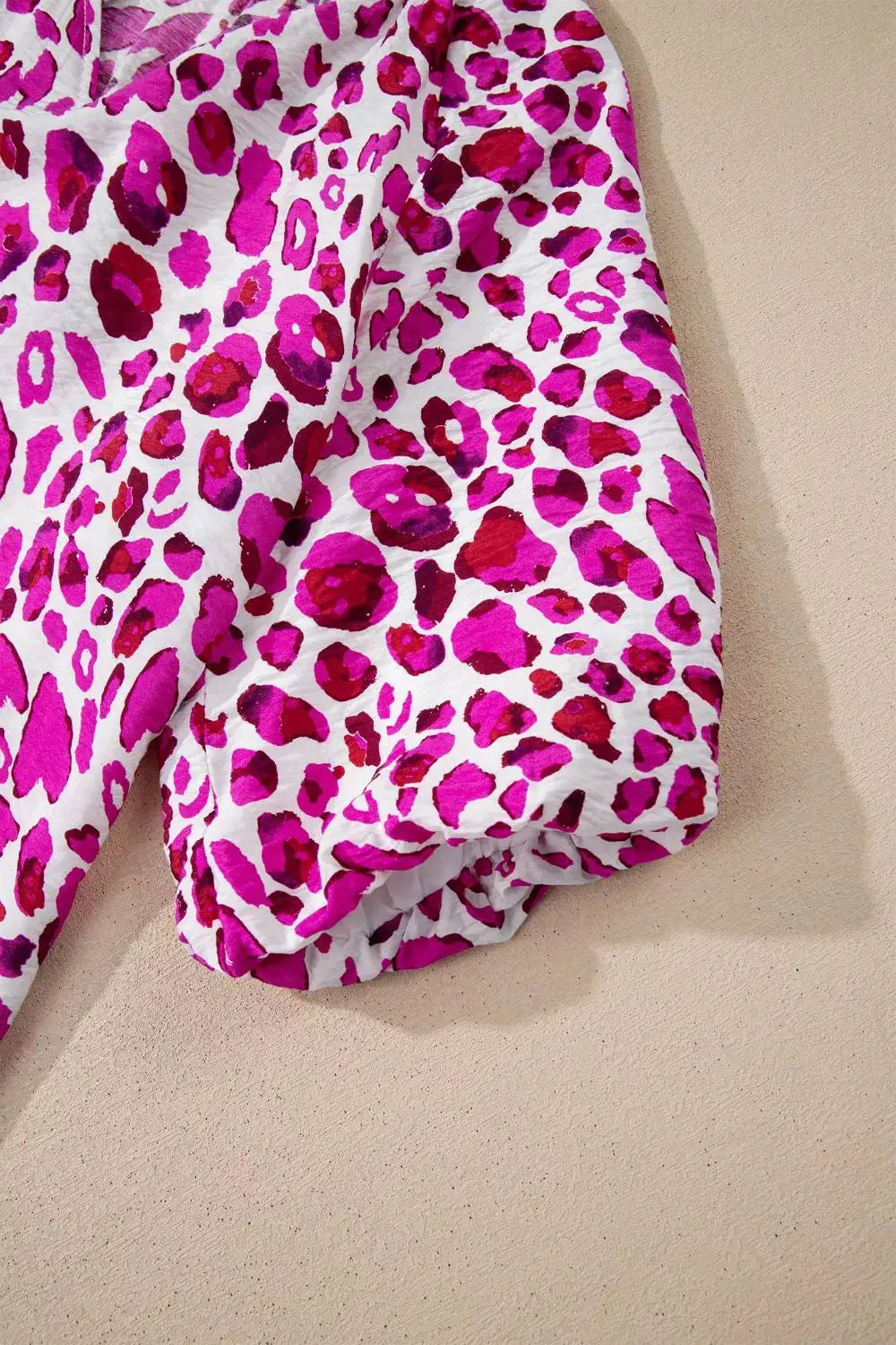 Leopard Print V Neck Puffy Half Sleeve