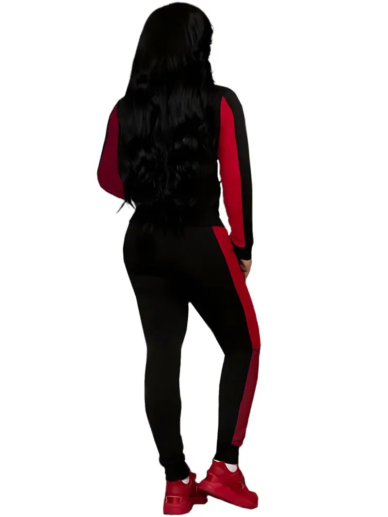 Two-Piece Set Women's Colorblock Zip Up Hoodie & Pocket Pants