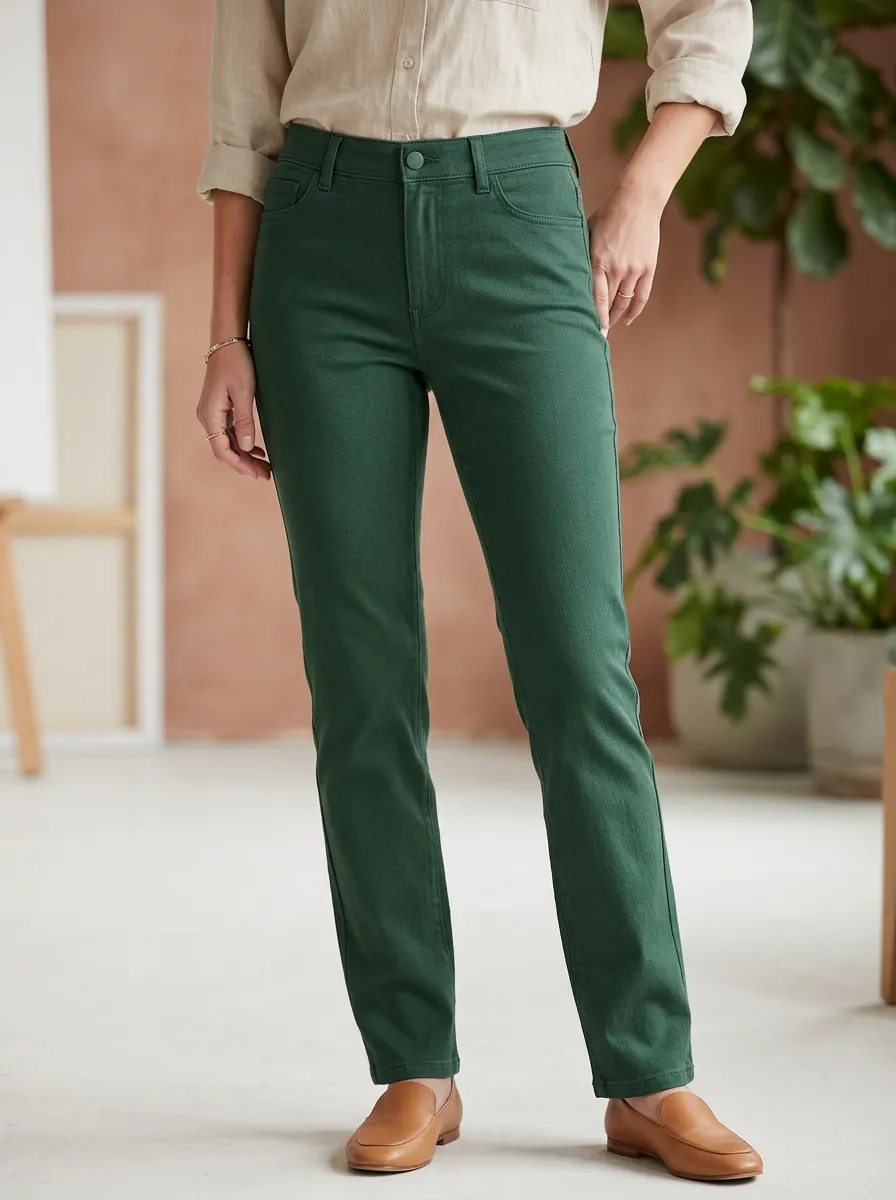 Women's Casual Daily Wear Forest Green Solid Color Pants