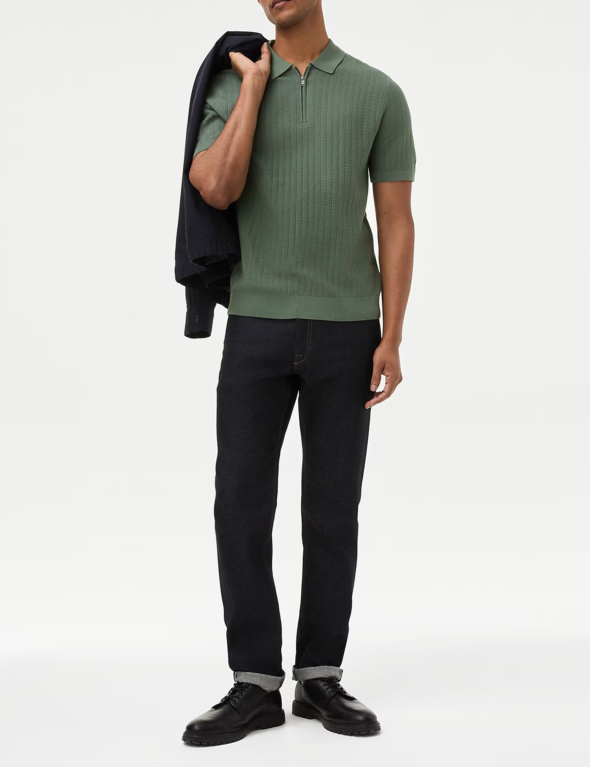 Men's Pink Textured Knit Quarter Zip Polo