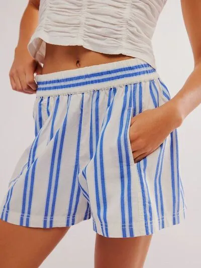 Tailored Striped Elastic Waist Shorts