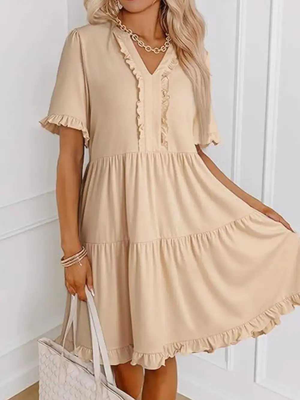Short Sleeve Tiered Mini Dress