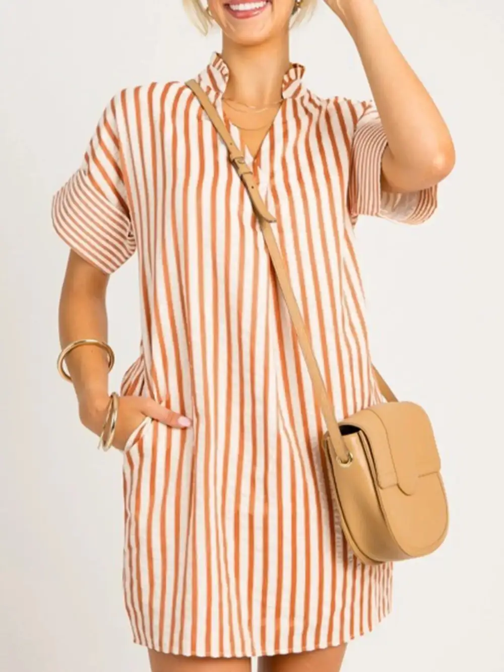 Striped V Neck Mini Dress