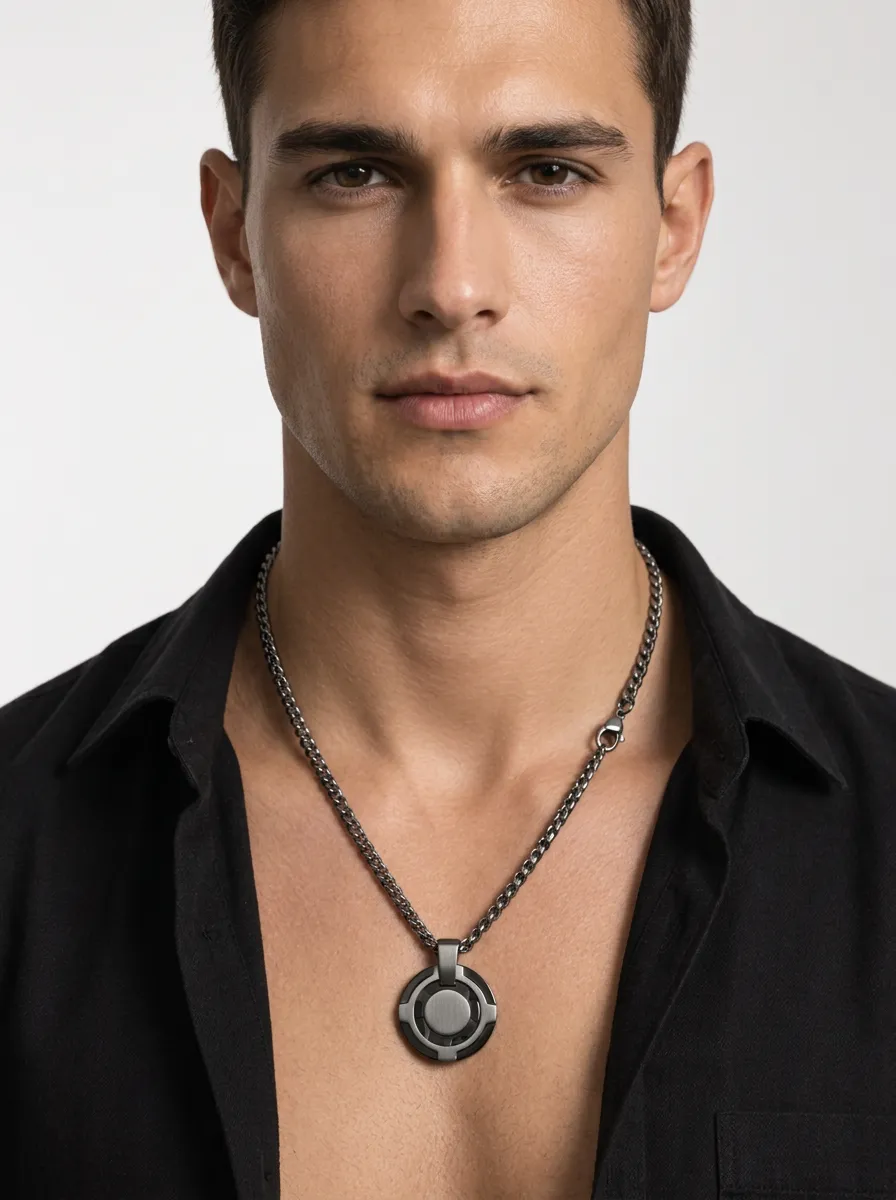 Men's Minimalist Geometric Circle Pendant Stainless Steel Necklace