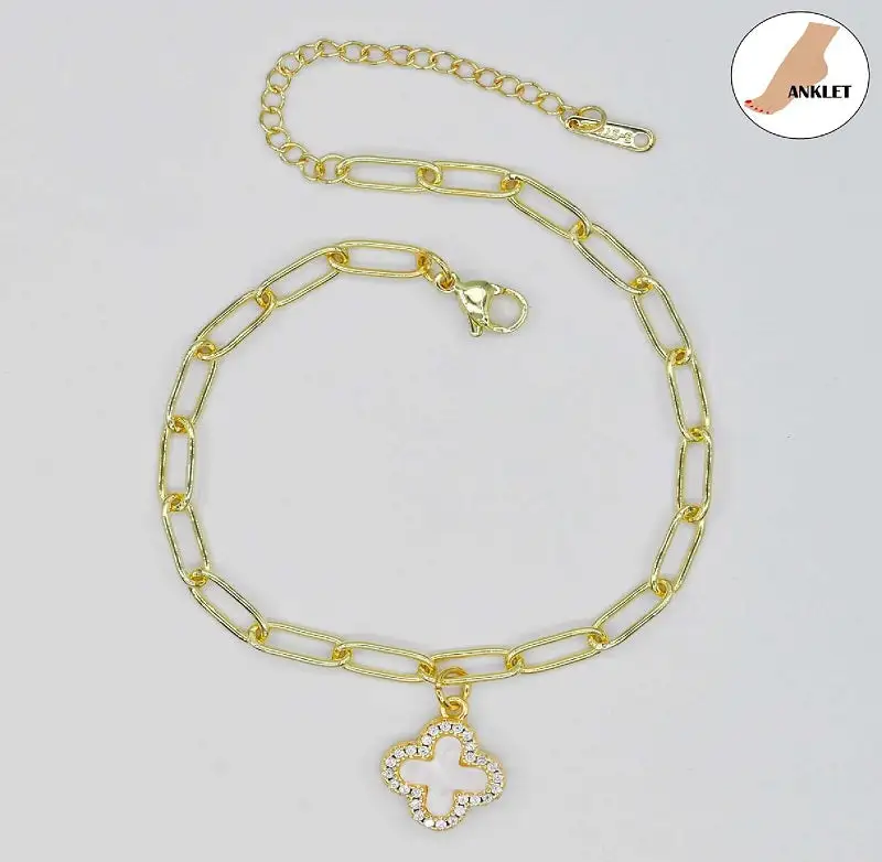 Delicate Quatrefoil Mother Of Pearl Anklet