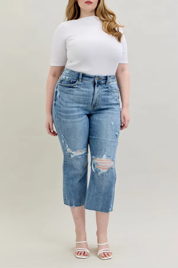 Ripped Deckle Edge Slim-Fit Raw Hem BlueTrousers