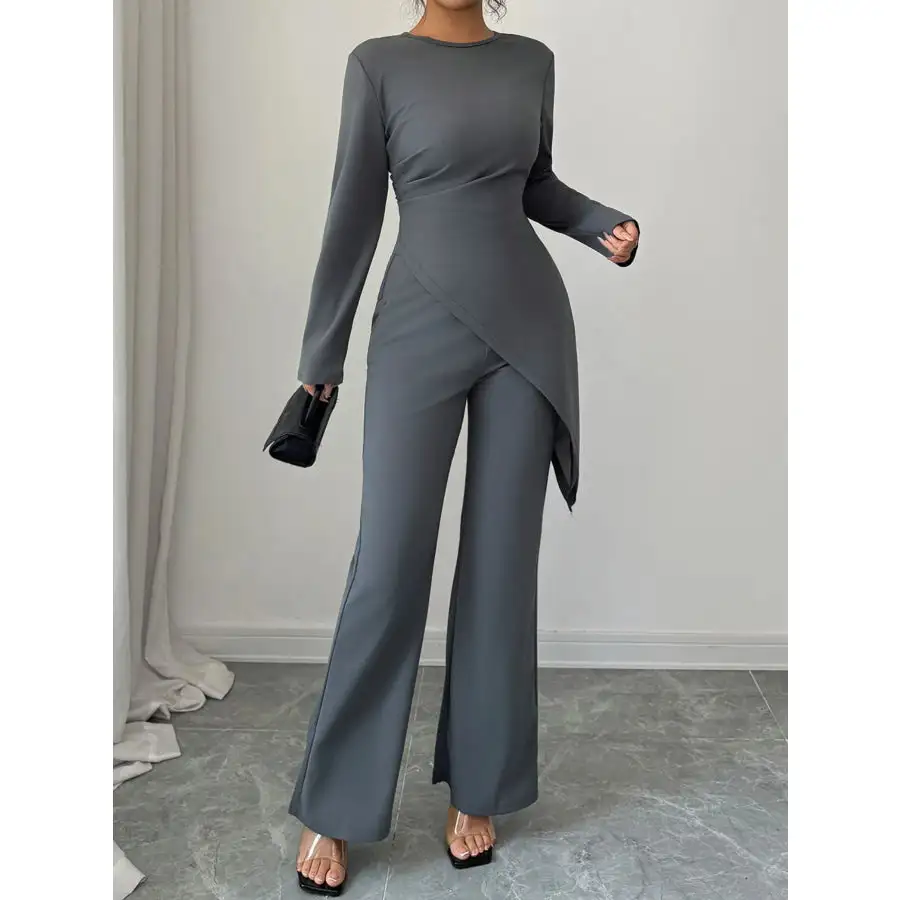 Asymmetric Long Sleeve Top and Pants Set