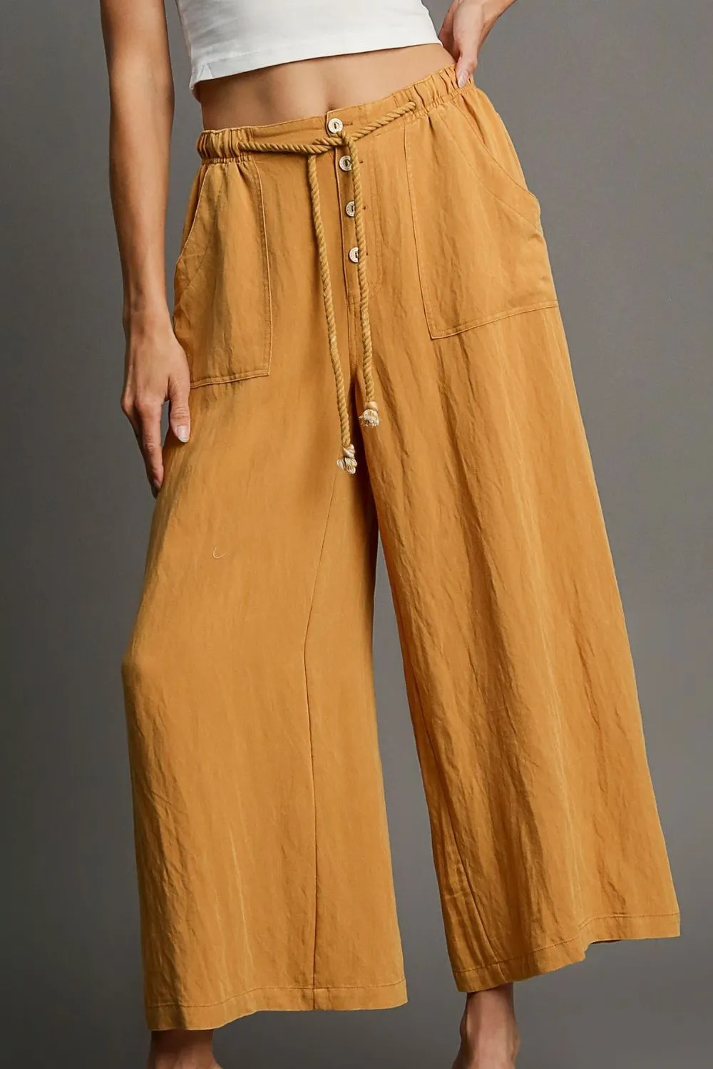 Rope Drawstring Wide Leg Plus Pants