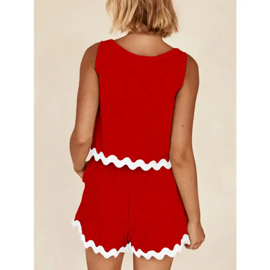 Contrast Trim Round Neck Tank and Shorts Set