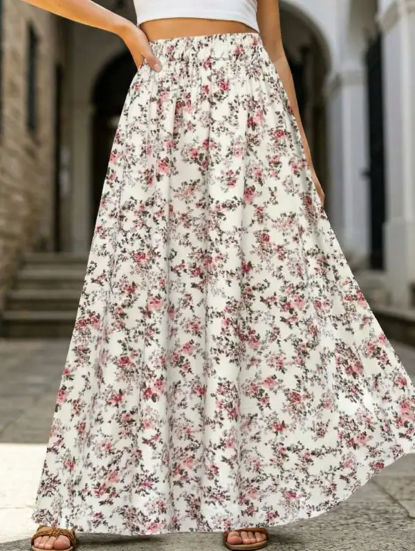 Printed Flare Midi Skirt