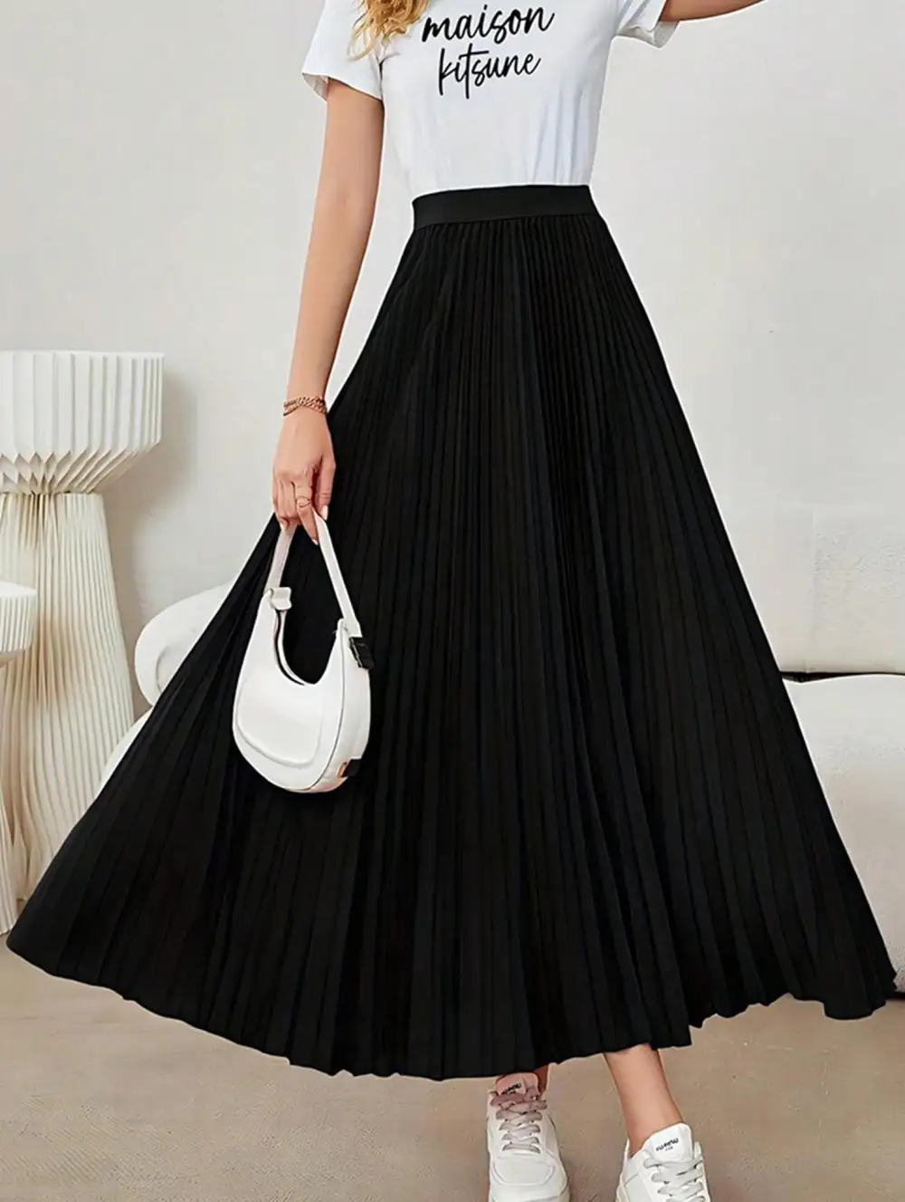 Pleated Flare A-Line Midi Skirt