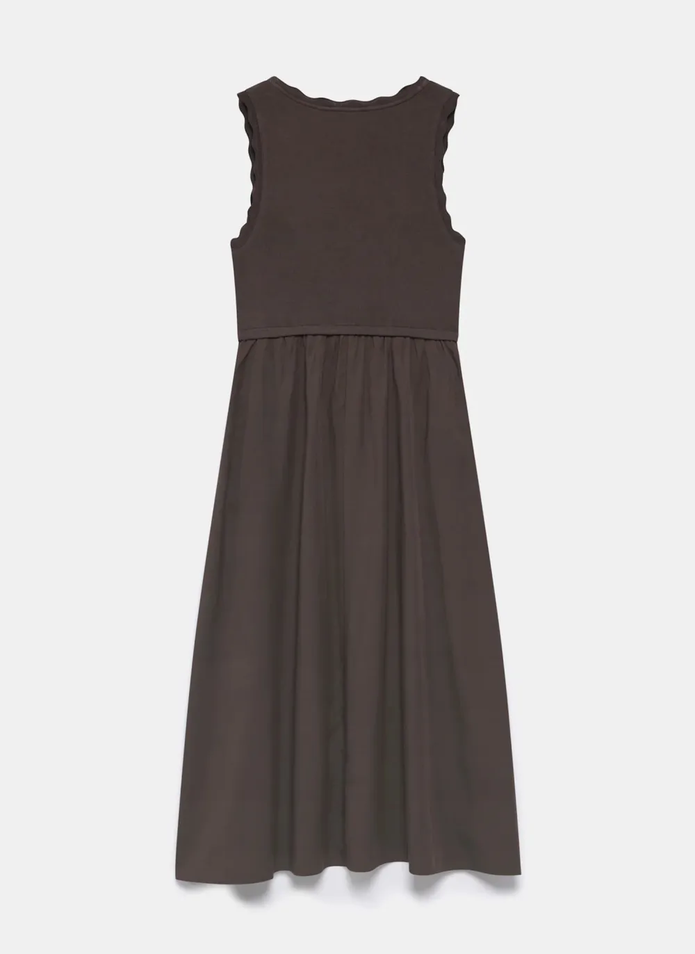 Casual Style Sleeveless Scallop Midi Dress