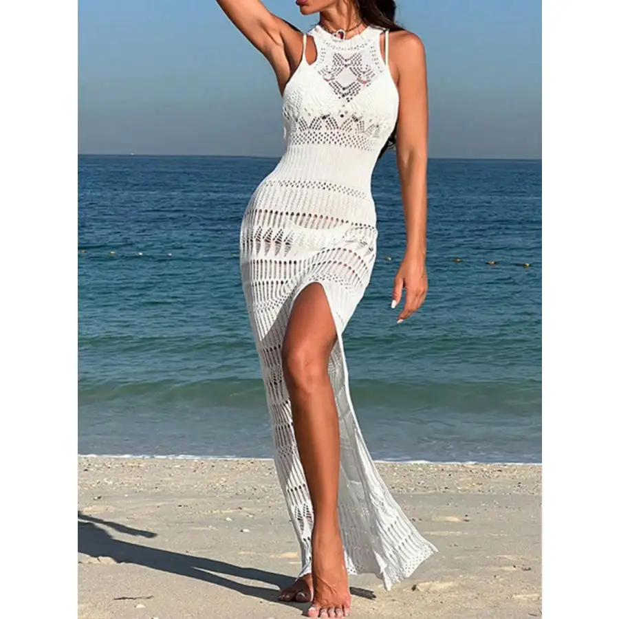 Crochet Sleeveless Split Cover Up Maxi Dress