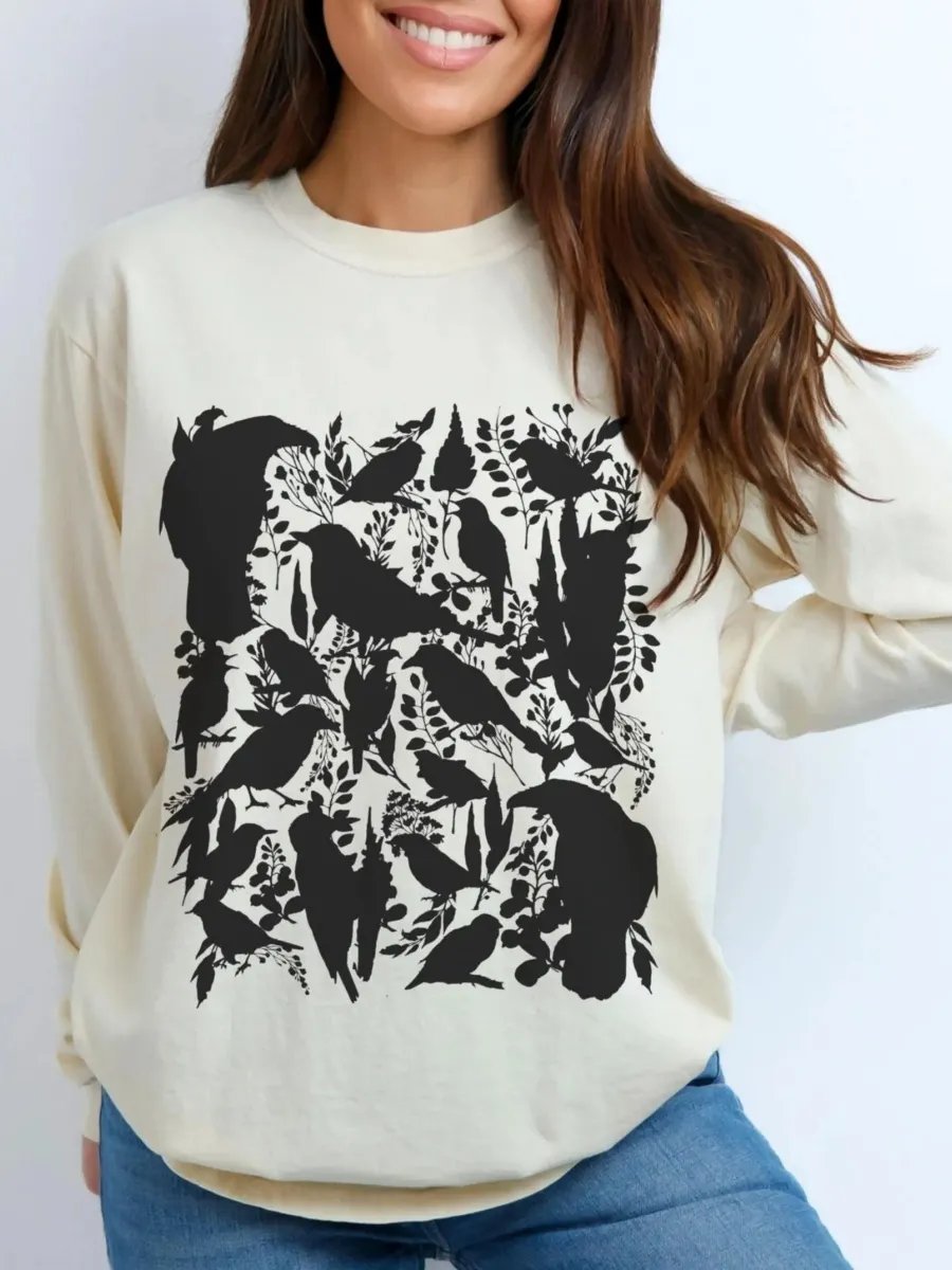 Bird Silhouette Botanical T-Shirt