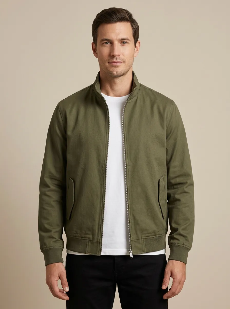 Solid Zip Bomber Denim Jacket