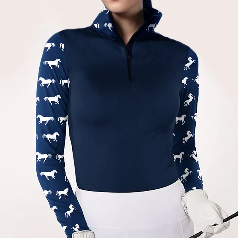 Women's Riding Style Horses Print Long Sleeve Casual Shirt