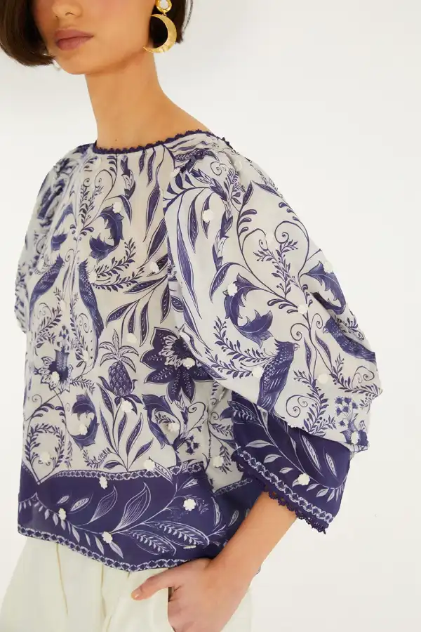 Floral Cropped Button-Front Blouse