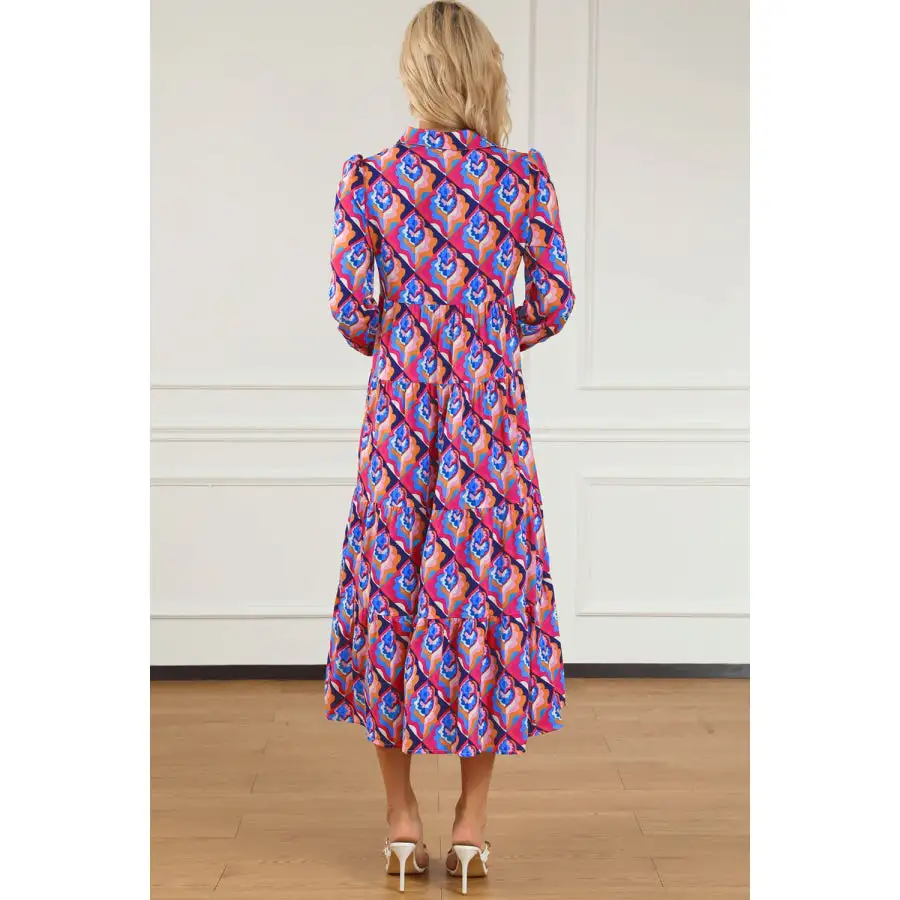 Collared Collared Neck Long Sleeve Midi Dress