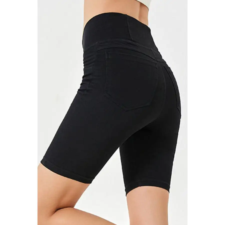 Asymmetrical Waist Denim Shorts with Pockets