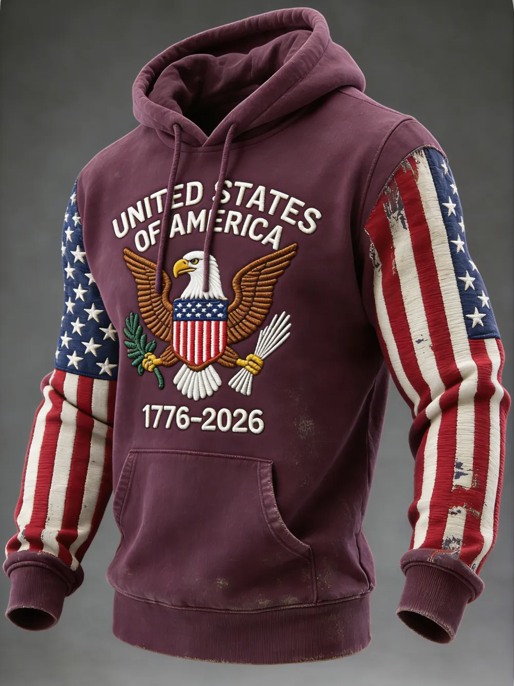 USA 250Th Anniversary ✦ Final Clearance Sale UNITED STATES OF AMERICA Embroidery Pattern Patchwork Hooded Sweatshirt