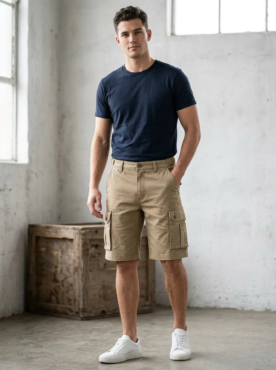 Men's Casual Khaki Multi-Pocket Cargo Shorts