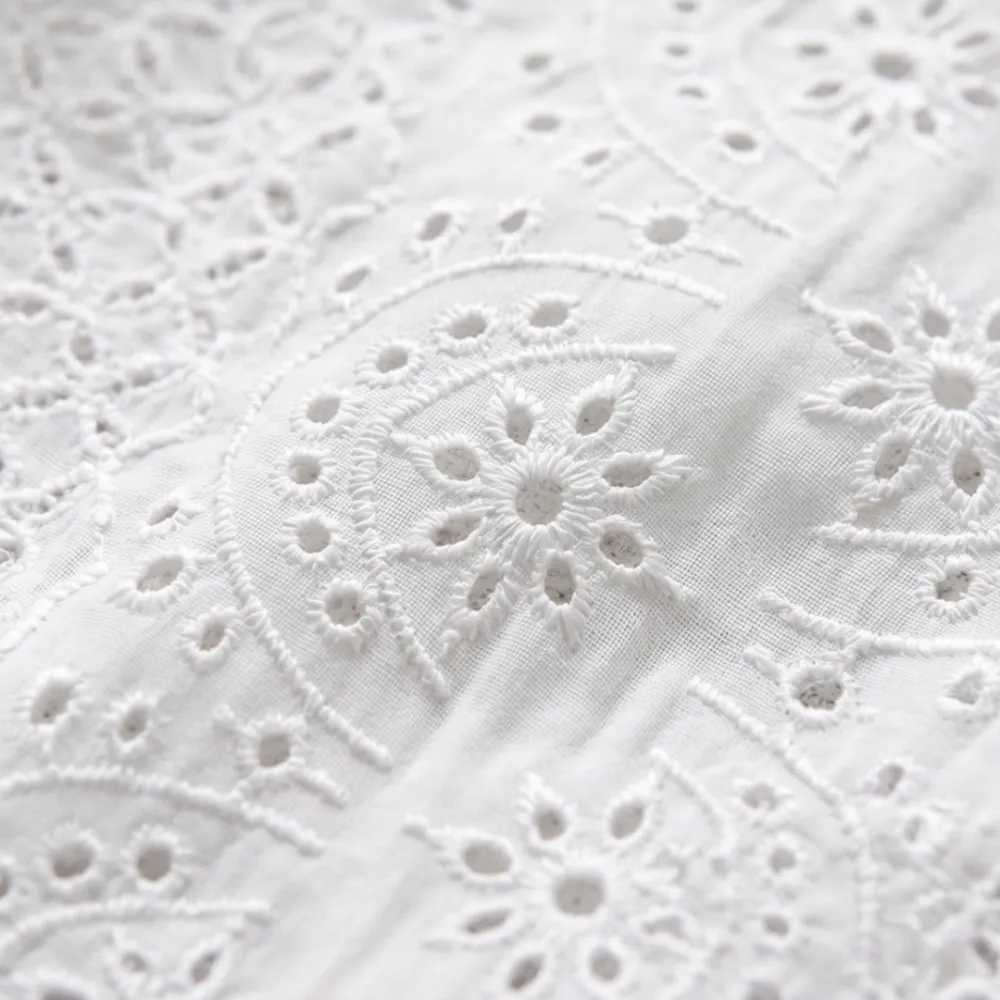 Embroidered Eyelet Button Blouse