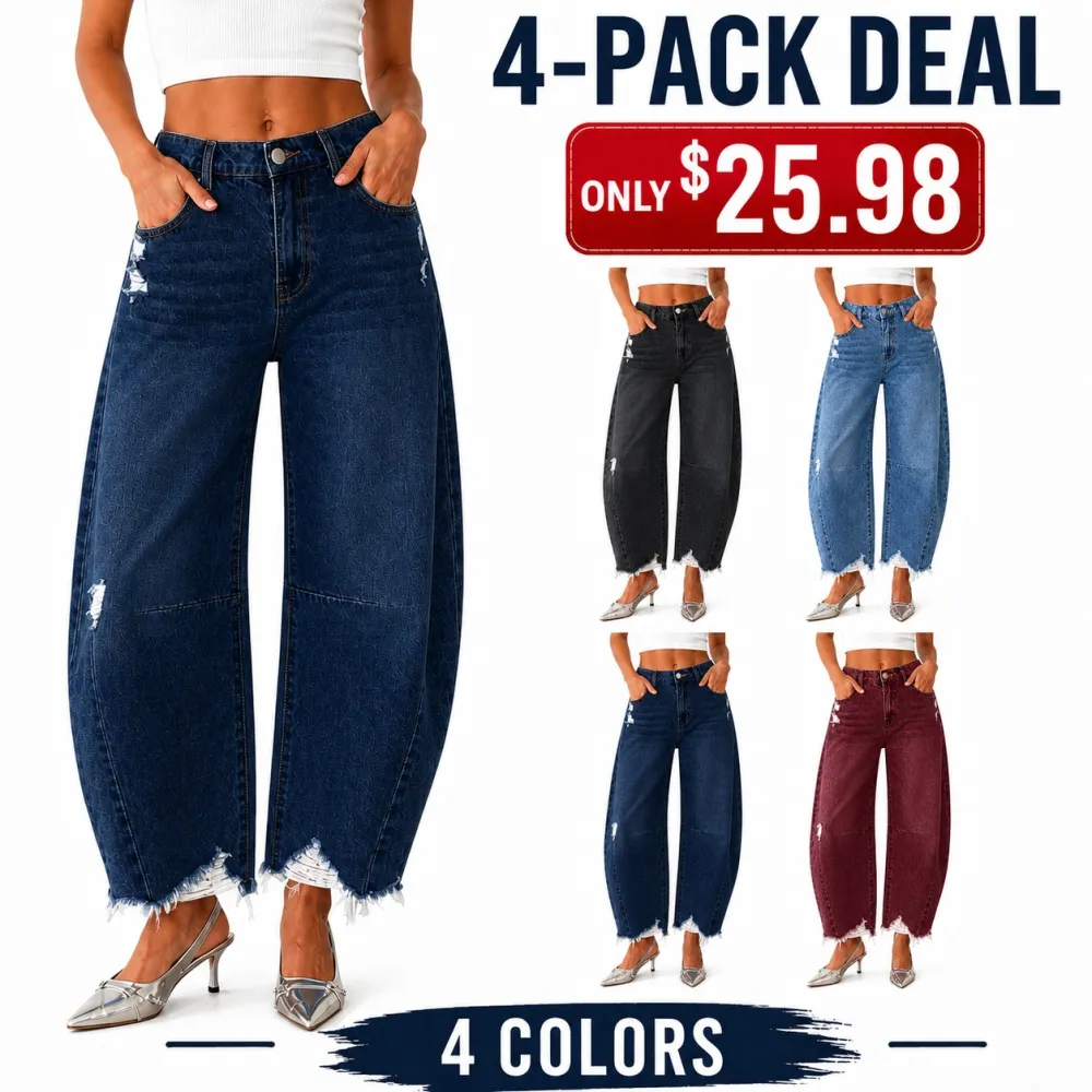 Women's Y2K Distressed Barrel Wide-Leg Jeans