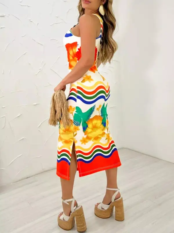 Relaxed Shape Printed Sleeveless Midi Dress