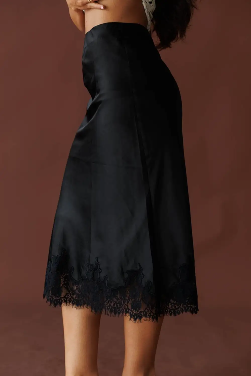 Satin Lace Midi Skirt