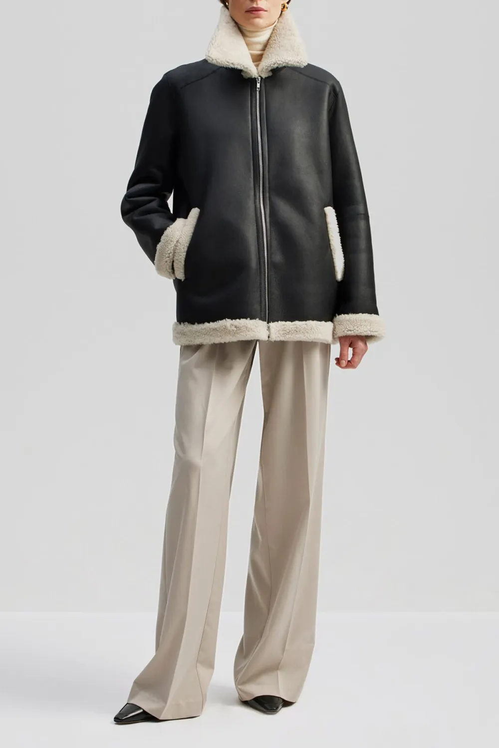 Shearling Collar Leather Jacket