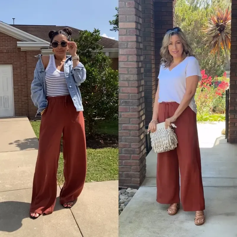 Women’s Wide Leg Palazzo Pants with Pockets – Lightweight Summer Trousers