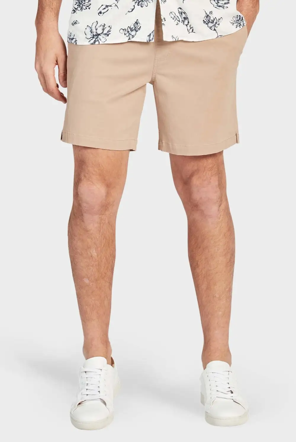 Beige Linen Drawstring Shorts