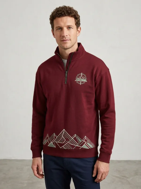 Men's Mountain Hiking Compass Graphic Quarter-Zip-Neck Sweatshirt