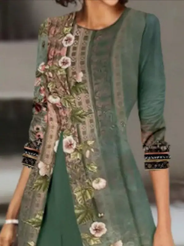 Long Sleeve Relaxed Floral Print Tee And Pants Set