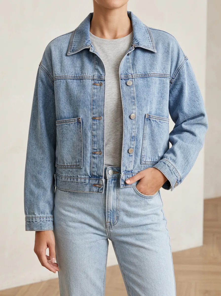 Short Sleeve Relaxed Fit Women's Denim Jacket