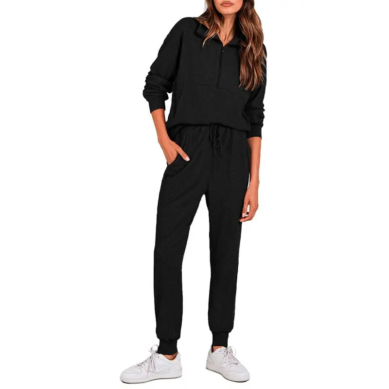 Women'S 2-Piece Sweatpants Set Long Sleeve Half Zip Pullover Sweatshirt & Joggers Pants Comfy Outfits Soft Tracksuit For Yoga Gym Activewear With Front Pocket & Elastic Waistband - Sweatsuit Loose