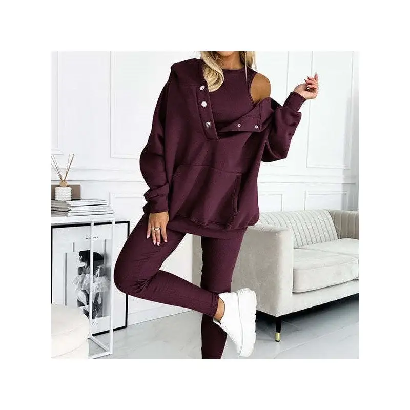 Layered Hoodie Vest Pants Set