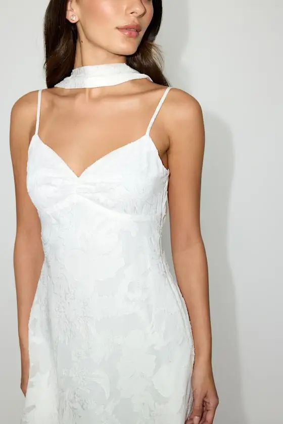 Aydah Red Floral Burnout Slip Mini Dress and Scarf Set