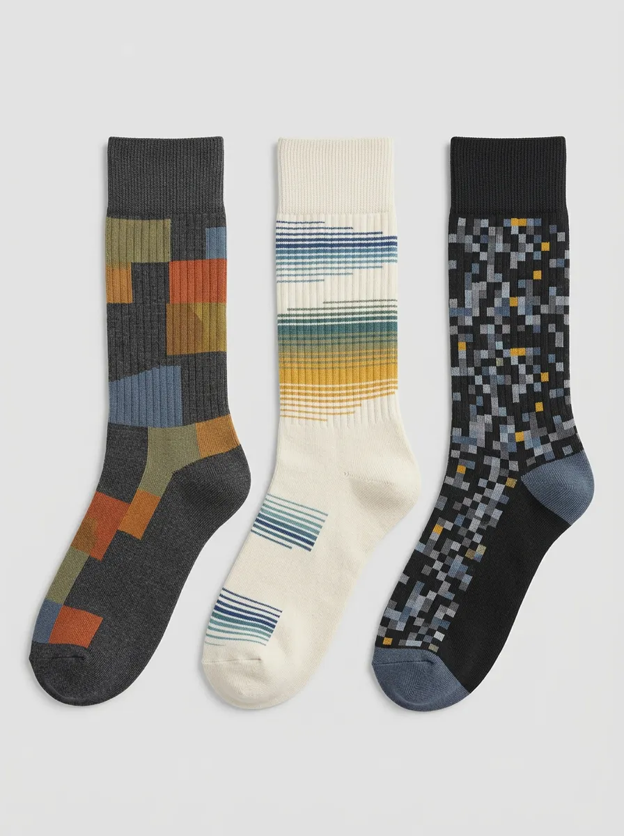 Men's Geometric Abstract Pattern Print Set Includes Distinct Patterned Designs 3-Pack Socks