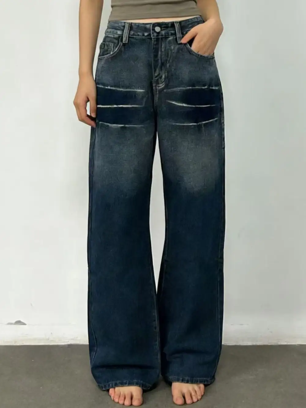 Utility Wide Leg Washed Denim Jeans