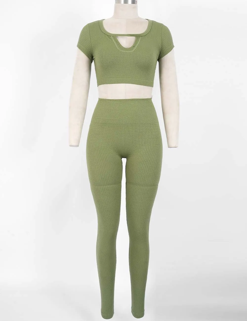 Casual Waffle Elastic Waist Solid Color Yoga Pants