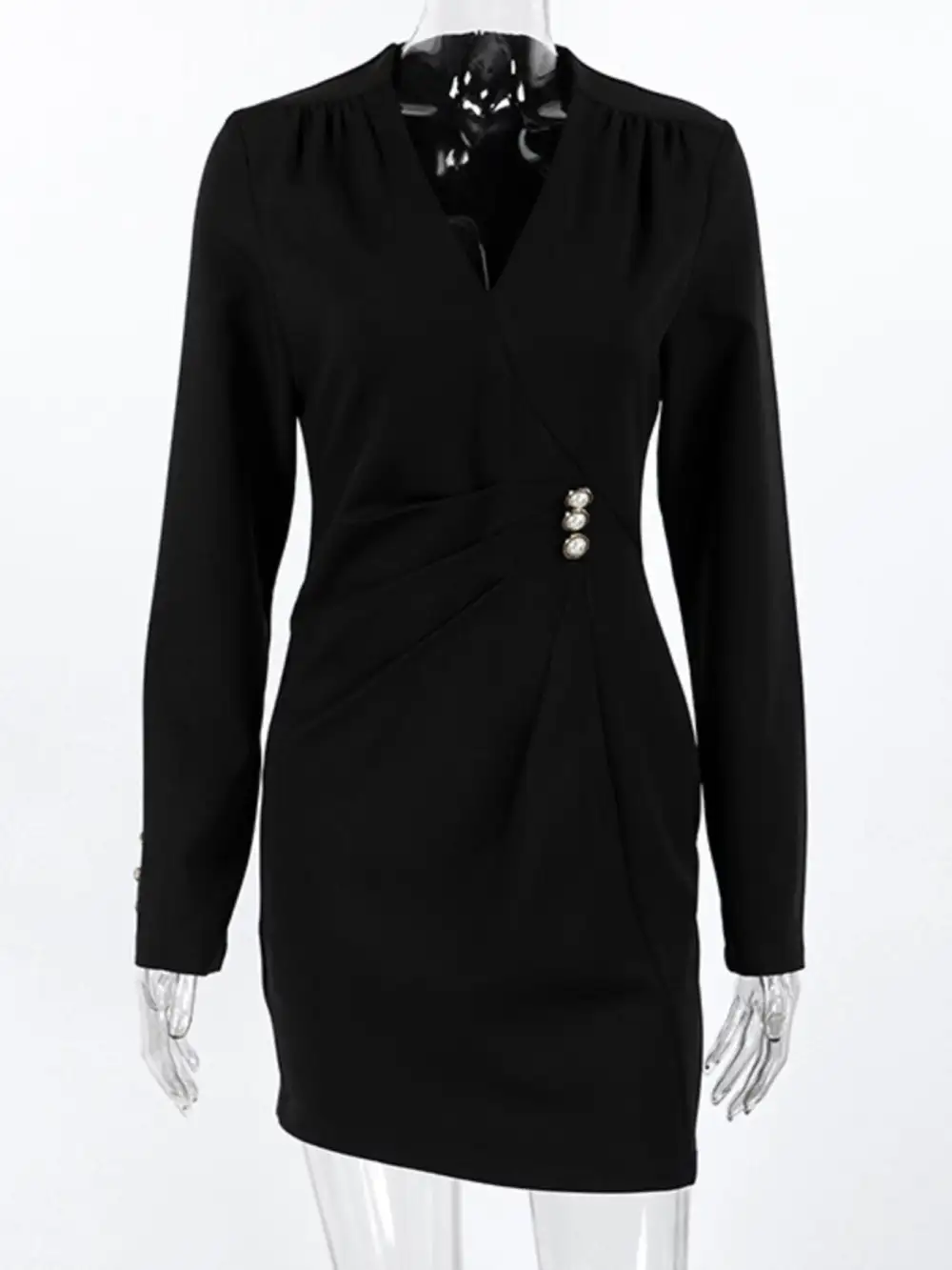 Gathered Detail Ruched Long Sleeve Dress