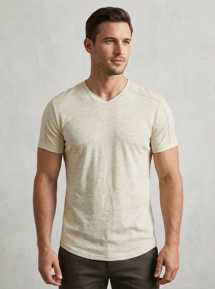 Casual Contrast Shoulder Contrast Panel Curved Hem Classic Look Men's Slim Fit Short Sleeve T-Shirt
