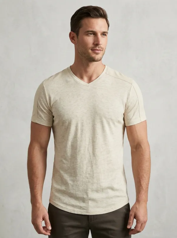 Casual Contrast Shoulder Contrast Panel Curved Hem Classic Look Men's Slim Fit Short Sleeve T-Shirt