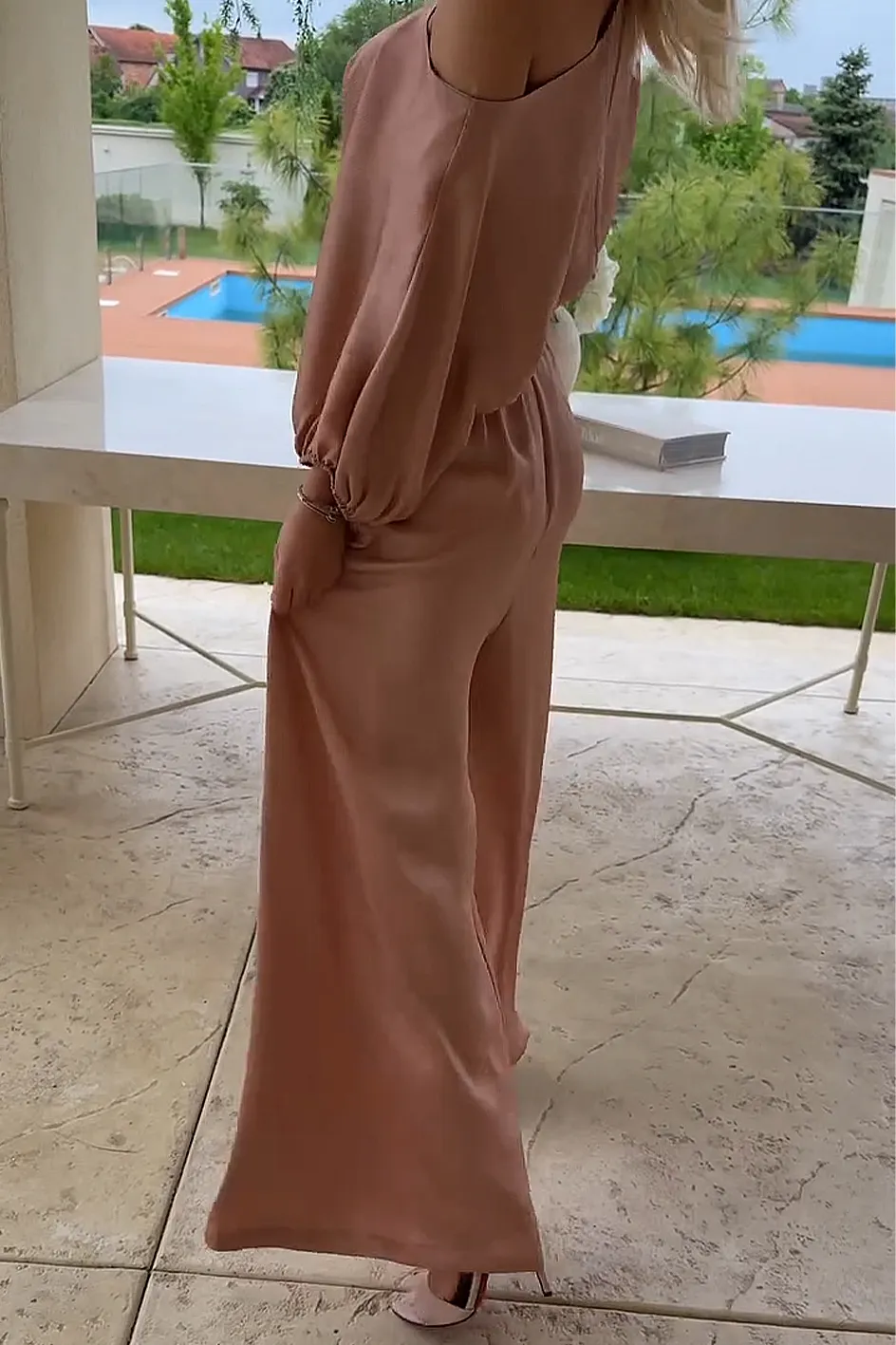 Women'S Casual One Shoulder Top & Wide Leg Pants Set