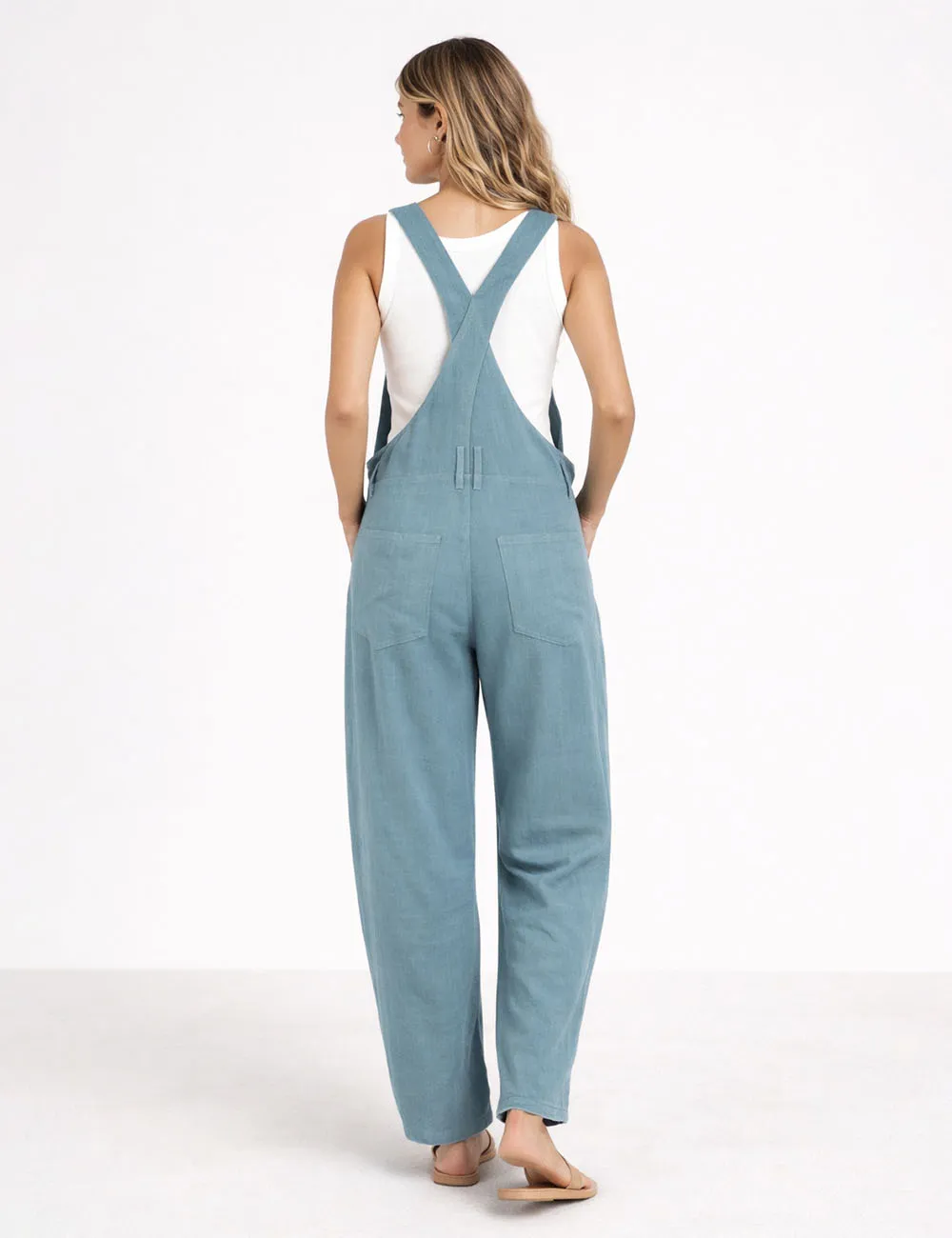 Casual Overall Solid Color Barrel Leg Denim Jumpsuit